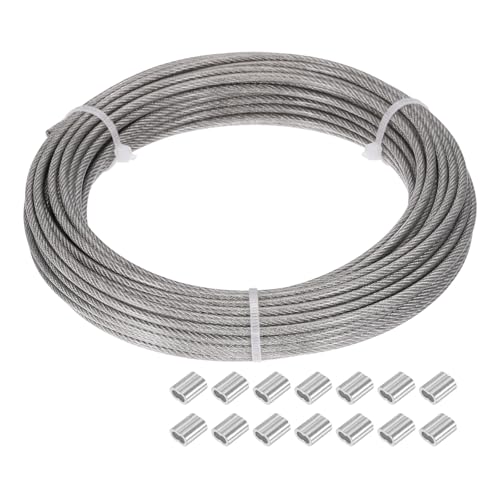 Cable de acero inoxidable 1/8" PATIKIL con revestimiento transparente y manguitos M3