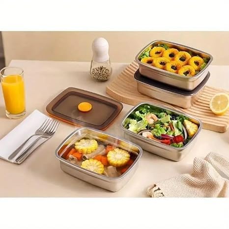 Image of BYKITCHEN SUS 316 Stainless Steel Fridge Storage Containers Leak Proof-Airtight Lids,Kitchen Food Leftover Storage Microwave Safe Reusable Metal Boxes,Dishwasher Safe for Snacks,Fruits (4-PC 1500 Ml)
