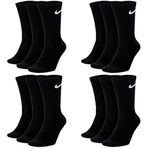 Nike 6 Paar Everyday Lightweight Crew SX7676 Tennis Socke weiß schwarz grau, Farbe:Schwarz, Größe:42-46