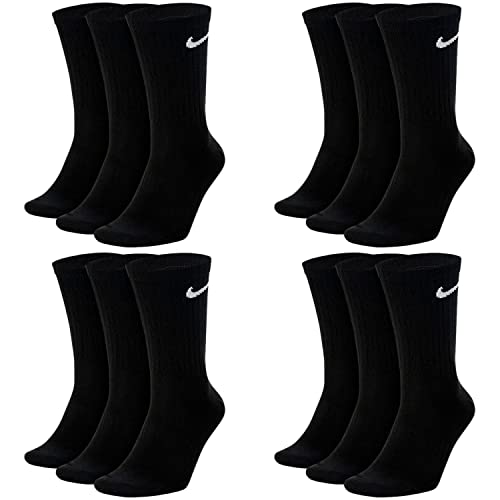 Nike 6 Paar Everyday Lightweight Crew SX7676 Tennis Socke weiß schwarz grau, Farbe:Schwarz, Größe:42-46