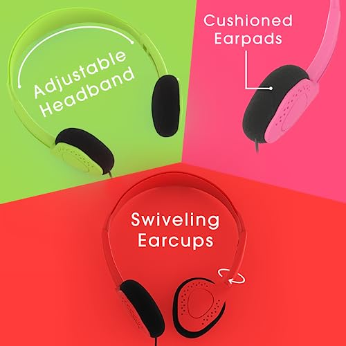 Redskypower 10 Pack Black Color Kid's Wired On Ear Headphones, Individually Bagged, Disposable Headphones Ideal For Students In Classroom Libraries Schools, Bulk Wholesale #TOP3