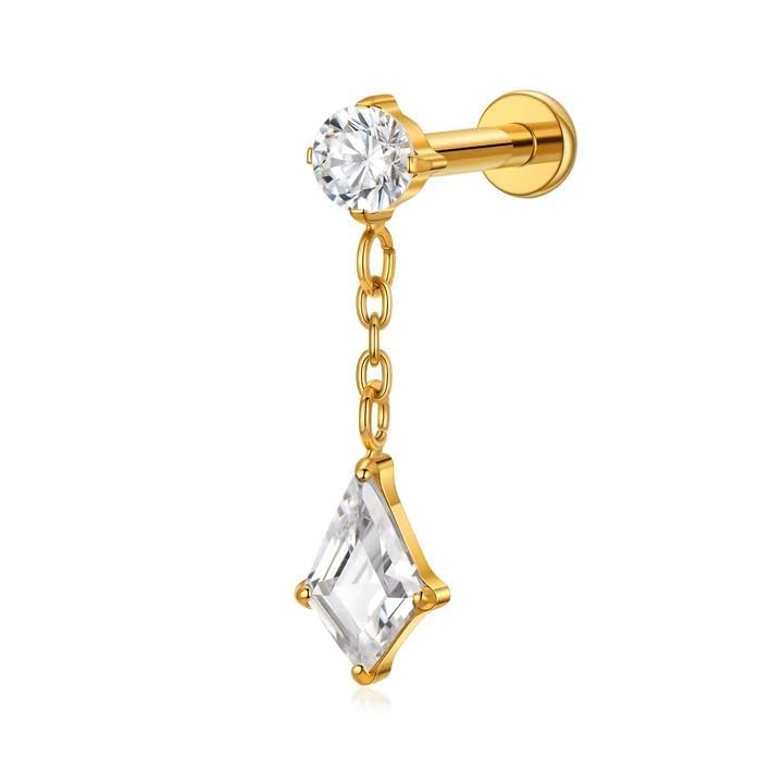 Humorrap Gold Piercing Jewelry for Helix Tragus Conch 16G 8mm - ASTM F136 Titanium Cartilage Earrings Flat Back Stud Dainty Dangle Earrings Push in