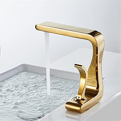 ADITAM Zlewozmywak łazienkowy Złota bateria łazienkowa Mixer Tap, mosiężna bateria umywalkowa, bateria umywalkowa ciepła i zimna, nowa nowoczesna bateria łazienkowa Baterie umywalkowe Double the