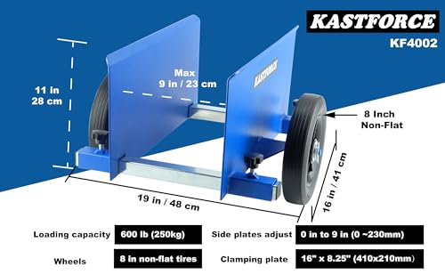 KASTFORCE Panel Dolly, 600 Lbs Capacity, Drywall Mover with 8\" Non-Flat Wheels, Adjustable Clamp Panel Cart, Wood Mover, Fence Mover, Door Dolly KF4002