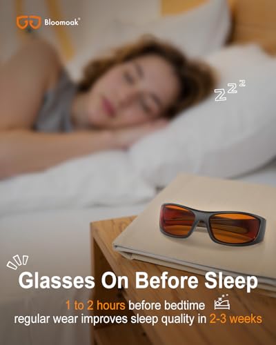 Image of Bloomoak 99% Blue Light Blocking Glasses, Nighttime Sleep Glasses, Gaming Glasses, Wraparound Blocks Top, Side And Front Blue Lights, For Night Use Computers,Tablets,Phones, Orange