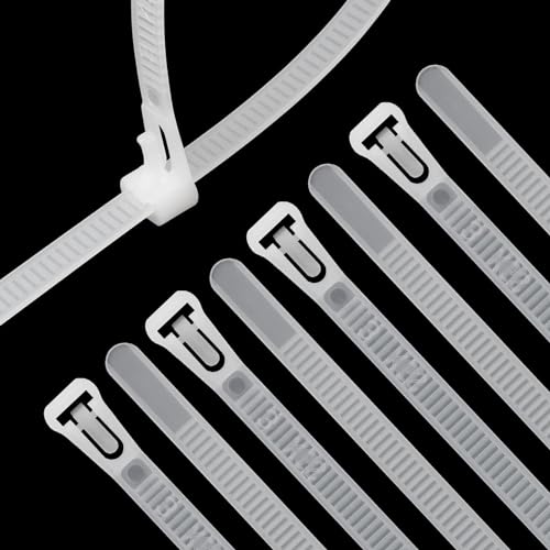 Image of Hian 8-Inch White Cable Ties, 3.6mm Width, Nylon Zip Ties for Home, Office, and Outdoor Use - Strong, Durable, and Versatile Cable Organizers (Pack of 100)