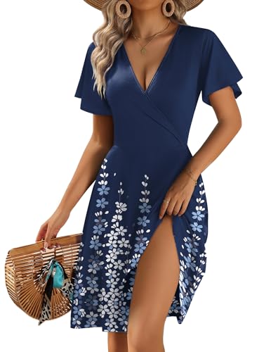 Image of Zeagoo Womens Summer Dresses Wrap V Neck Dress Floral A-Line Ruffle Sleeve Casual Sundress with Pockets 2026