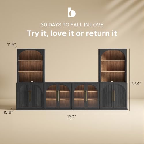 Image of BELLEZE Jagger 130 inch Wall Unit 5-Piece Modular TV Stand - Ebony