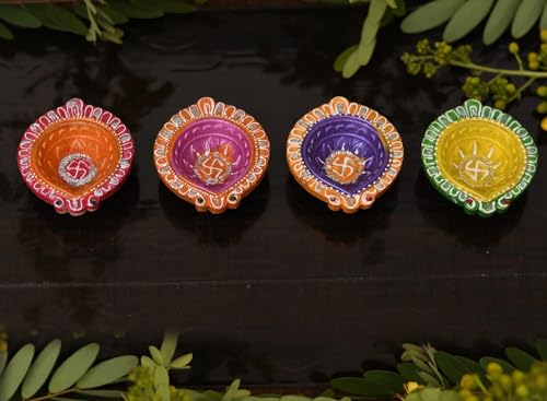 Image of CraftVatika 12 Pcs Diya for Puja, Clay Diyas for Home Decorations, Festive Decor, Natural Clay Diyas for Diwali, Decorative Handpainted Mitti Diya Diwali Decorations for Home