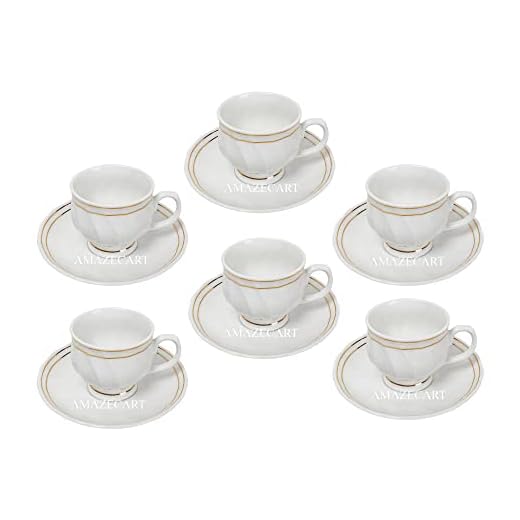 Amazecart Bone China Cups&Saucers Gold Line Set of 12 Pieces(6 Cups & 6 Saucers)
