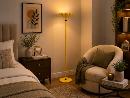 Image of Metal Shade Wooden Tripod Floor Lamp for Living Room, Living Room Corner, Bedroom, Home, Office, Interiors, Decor, Cinema. (Mustard Yellow Without Ball)