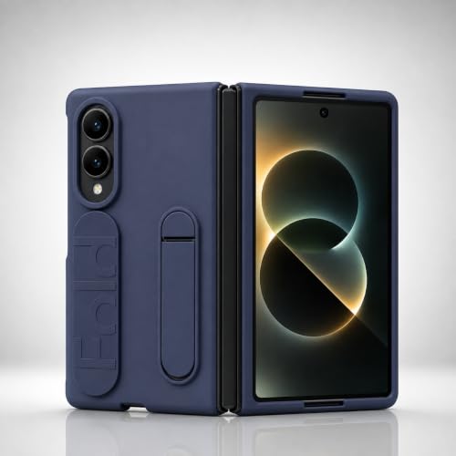 Image of amazon basics 360 Full Protection Case for Samsung Galaxy Z Fold 8 - Built-in Screen Protector, Hinge Guard, Silicon Grip Strap & Kickstand - Blue