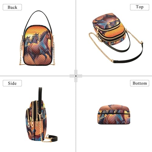 Horses Galloping Dusk Vivid Womens Shoulder Handbag Pattern Phone Bags with Chain Strap Quilted Ladies Crossbody Satchel Bag4