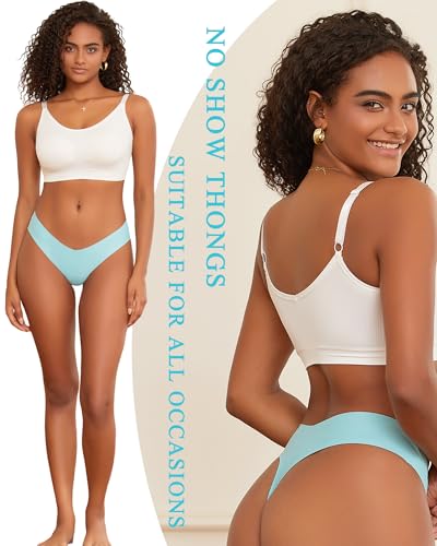 Image of FINETOO Seamless Thongs for Women Sexy No Show Panties Invisible V-waisted Stretch Lingerie Underwear 6 Pack