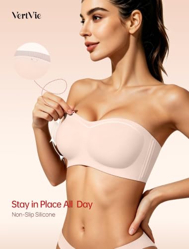 Image of Vertvie Womens Strapless Bra Jelly Push Up Seamless Bandeau Bra Wireless Non Slip Silicone Tube Top Bras Padded Bralette
