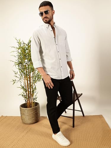 Image of Thomas Scott Men's | Slim Fit | Striped Design | Button-Down Collar | 100% Cotton Casual Shirt for Mens