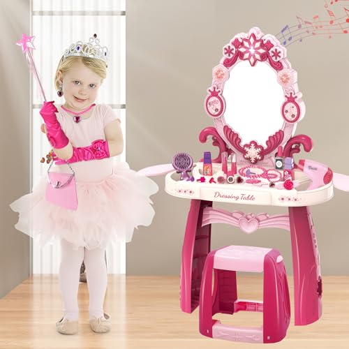 Deao 1206-2 Toddler Vanity Makeup Table Toy With Mirror & Chair,Kids Vanity thumb #4