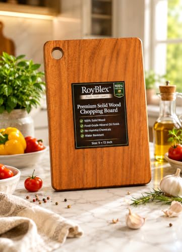 Image of Acacia Solid Wood Cutting Board 20x30 cm | Wooden Chopping Board for Kitchen | Reversible Vegetable, Fruit & Meat Cutting Board | Durable Kitchen Chopping Board (33L x 23W with Hole)