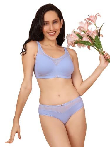 Image of SOIE Women's Full Coverage Padded Bra and Mid Rise Brief with Lace Detailing