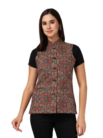 Image of Vastraa Fusion Solid Indian Traditional Ethnic Waistcoat Festive Woolen Nehru Jacket for Women