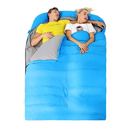 RSTJ-Sjap Doppelschlafsack Für Paare, Outdoor-Camping Für Erwachsene, Ultraleichter Schlafsack Mit Dicken Daunen Und Entendaunen Im Winter,Blau