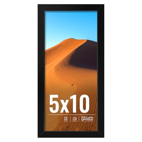 Image of LaVie Home 5x10 Picture Frame for Wall Display, 5x10 Black Picture Frame with HD Plexiglas, 5 x 10 Photo Frame 1 Pack, Display Frame for Vertical or Horizontal, Classic Collection