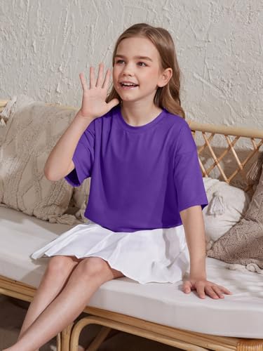 Image of ZDC Girls Athletic Oversized Crop Tops Kids Drop Shoulder Short Sleeve T Shirts Workout Tees