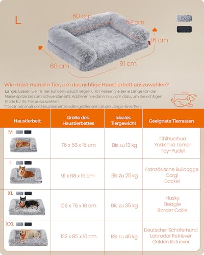 Feandrea FluffyHug Hundebett, Hundekissen Größe L, Hundematte für mittelgroße Hunde, Hundesofa Noppenschaumstoff, Bezug abnehmbar und waschbar, 91 x 68 x 16 cm, Ombré-Grau PGW232G01V1