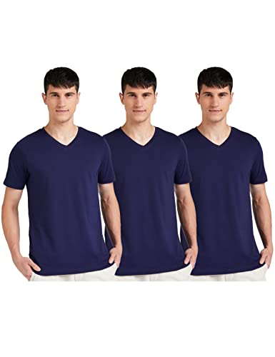 Image of Amazon Brand - Symbol Men's Solid Cotton T Shirt | Plain | V Neck | Half Sleeve-Regular Fit | Combo Pack of 3 (Available in Plus Sizes)