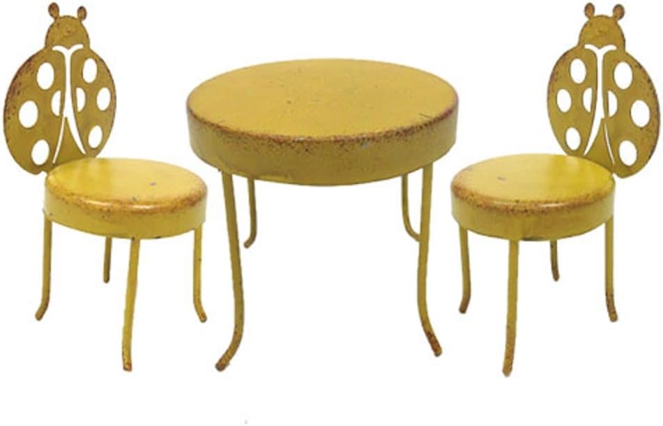 Pacific Giftware Enchanted Garden Decorative Metal Table and 2 Lady Bug Chairs Set Mini Fairy Garden Decorative Accessory 3pc Set