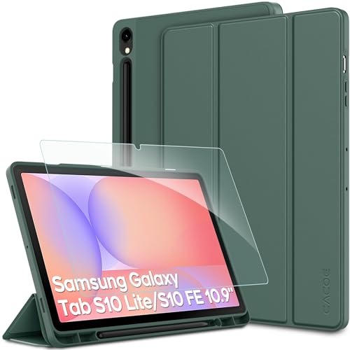 CACOE Funda Compatible con Samsung Galaxy Tab S10 Lite / S10 FE / S9 FE / S9 10.9 Pulgadas/11 Pulgadas (2025/2023), Funda con película Protectora y función de Soporte, Verde Oscuro