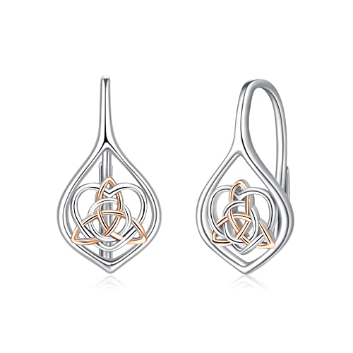 Celtic Moonstone/Moss Agate Sterling Silver Irish Knot Earrings - Hypoallergenic Leverback Moonstone Jewelry Gifts for Women