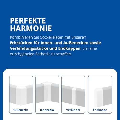 REESE Verbinder für Sockelleisten - 18 x 60mm - Weiß - passgenau - Profil München - einfache Montage ohne Bohren - strapazierfähig