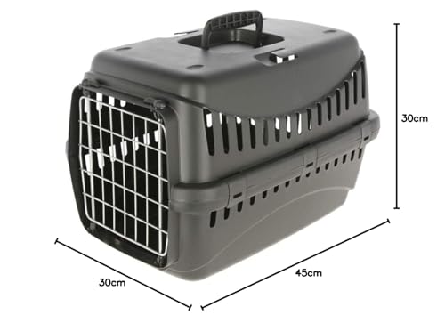 Kerbl Pet Transportbox Expedion ECO, 45x30x30cm, schwarz, für Tiere bis 6kg, recycelter Kunststoff, Katzen und kleine Hunde, Tiertransport