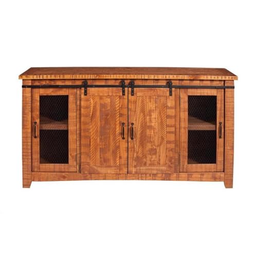 Martin Svensson Home 65" Solid Pine Wood Entertainment Center with Storage. Rustic TV Stand for TVs up to 70." Sliding Doors, Adjustable Shelves & Cable Management – Honey Tobacco Finish