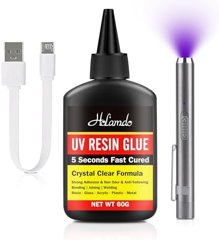 UV Resin Kit with UV Light, 60g Fast Curing UV Resin with Rechargeable UV Flashlight, 5 - Second Cure Transparent UV Glue for Bonding and Welding Jewelry, Plastic, Acrylic, Crafts, Glass Repair