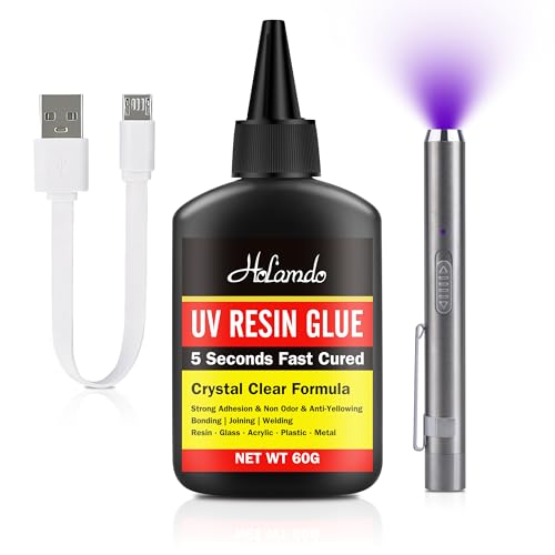 Colle avec Lampe UV, Kit Colle UV Rechargeable 60g + Lampe UV, Adhésif à Durcissement Rapide (5s) | Soudure & Collage pour création de résine, bijoux, plastique,...