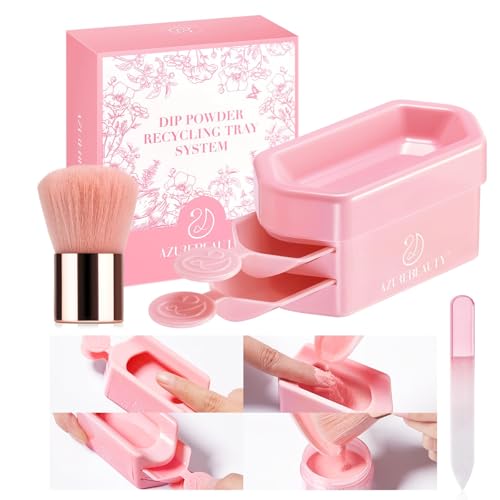 AZUREBEAUTY Dip Powder Recycling Tray System Triple Layer Recycling Case Nail Dip Powder Container with Nails Tool Nail Brush Glass Nail File French Nail Art Manicure Essential Tool