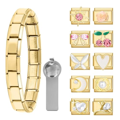 papasgix Italian Charm Bracelet Charms Gold Pack Charm Brascelets 9mm Assorted Italian Charms Bracelet Links Handmade DIY Jewelry Colored Diamonds