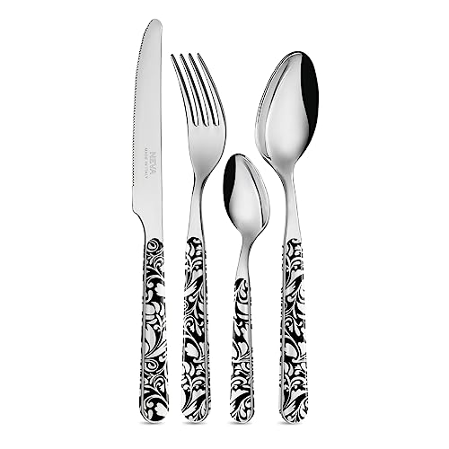 NÉVA | BISTROT Vintage Collection Set de 24 Couverts, Couverts en Acier Inoxydable, Passe au Lave-Vaisselle, Décoration Indélébile, Noir