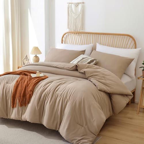 Image of ROSGONIA Oversized Queen Comforter Taupe Brown, 3pcs (1 Comforter & 2 Pillowcases) Lightweight Oversized Queen Comforter Sets Bedding Blanket Quilts