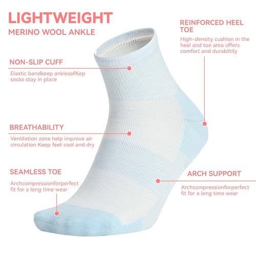Image of 3 Pairs 90% Merino Wool Ankle Socks, Thin All-Season Casual Soft Breathable for Men Women