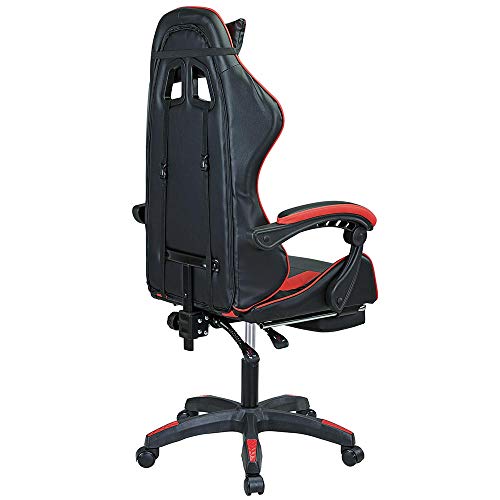 Sedia Poltrona Gaming Scrivana Ufficio Casa in Ecopelle Schienale Reclinabile Cuscino Lombare Poggiatesta Rotazione 360 Gradi Direzionale Altezza Regolabile Base 5 Ruote (Rosso con Poggiapiedi) - Sedia gaming - Immagine 7