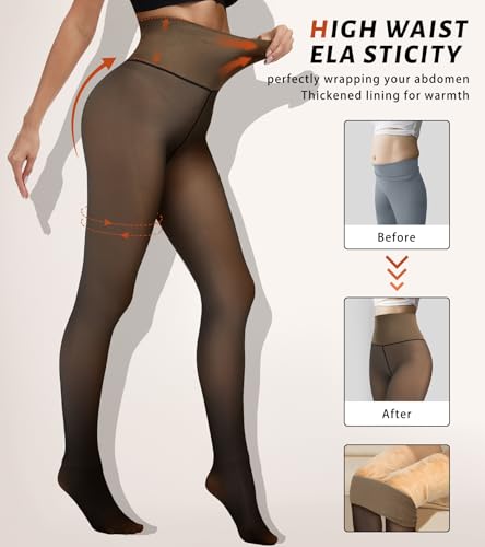 ciksob Fleece Lined Tights Women Winter Thermal Leggings Pantyhose Fake Translucent Hight Waist Thick Warm Sheer Stockings (Medium,Fake Translucent Black) - image 4