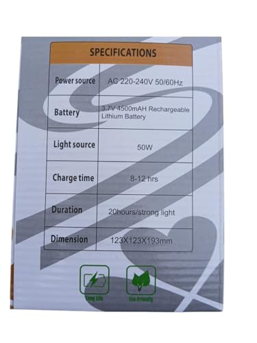 Image of 50W Rechargeable LED Torch Light, 360� Rotating Head, 4500mAh Battery, 20 Hours Runtime, for Crop Protection from Wild Animals