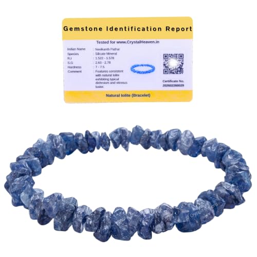Image of Certified Iolite Bracelet for Women Men with Healing Crystal and Reiki Stone - Beautiful Gemstone Beaded Bracelet for Balance, Harmony & Positive Energy (Chips Stone Beads)