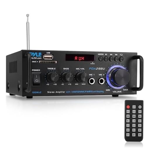 Pyle Wireless Bluetooth Stereo Power Amplifier - 200W 2 Channel Audio Receiver USA Warranty w/ RCA, USB, SD, MIC IN, FM Radio, For Home Theater Entertainment via RCA, Studio Use - PDA29BU.6