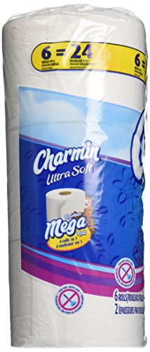 Image of Charmin Ultra Soft Toilet Paper 6 Mega Rolls = 24 Regular Rolls