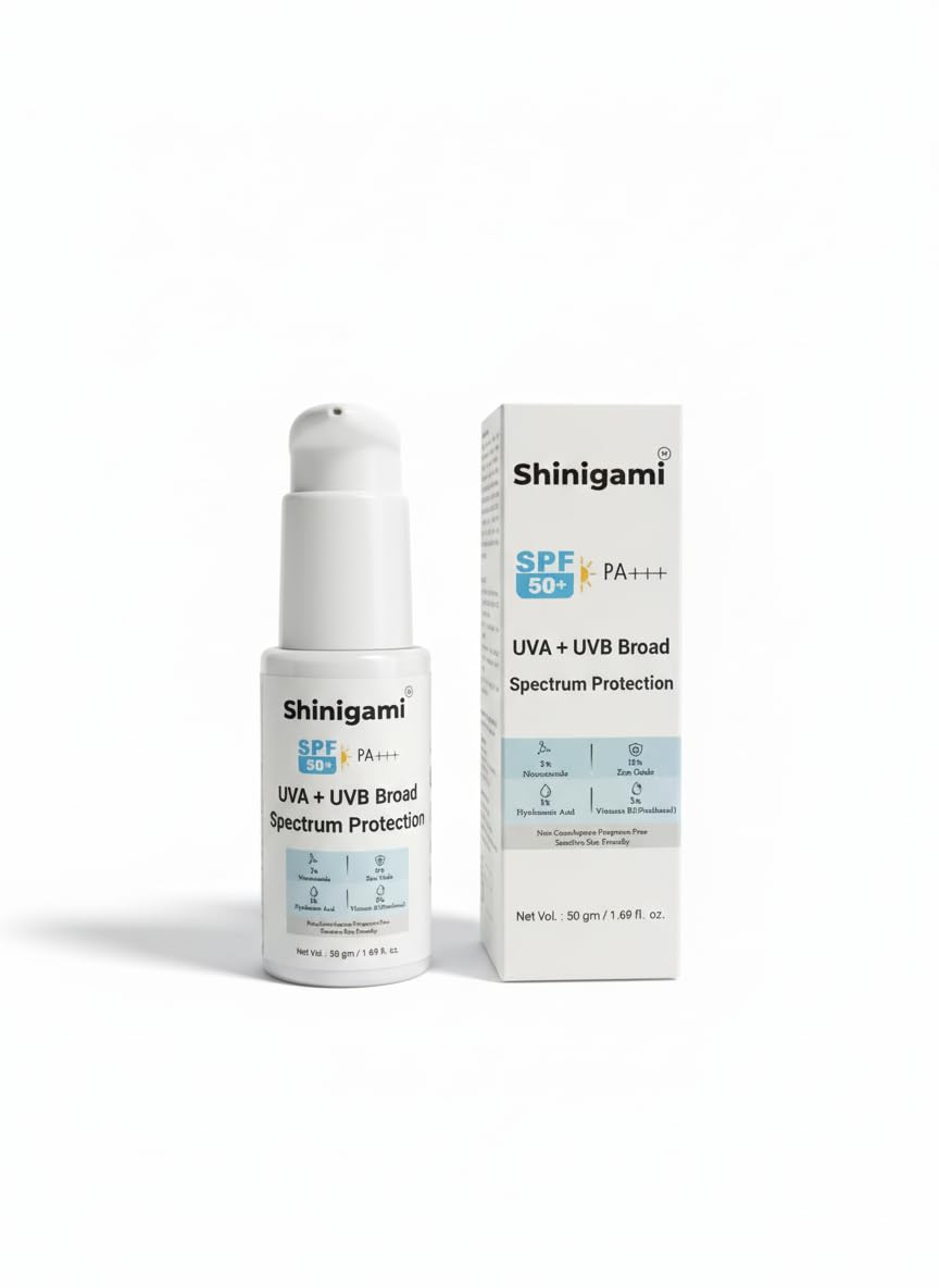 Shinigami Mineral Sunscreen SPF 50+ Pa+++ Broad Spectrum With 1% Hyaluronic Acid 5% Niacinamide 16% Zinc Oxide 2% Vitamin B5, 50g