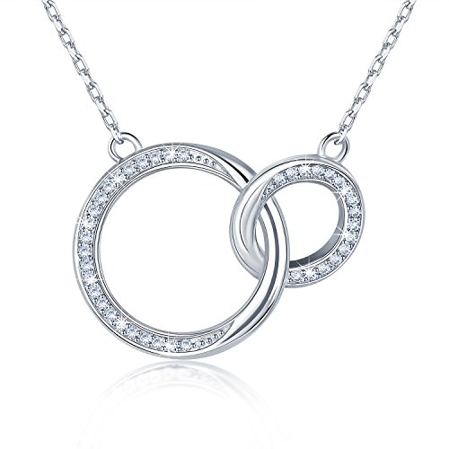BlingGem Collier pour Femme en Argent 925/1000 avec Oxyde de Zirconium Rond 2 Infini Bague Mère et Fille Pendentif Chaine Réglable Cover